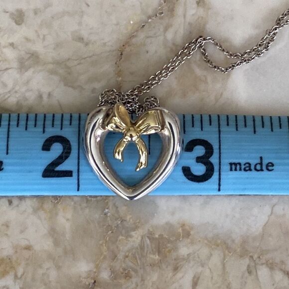 Tiffany & Co. 18K Gold & Sterling Silver Heart & Bow Ribbon Necklace - Picture 9 of 10
